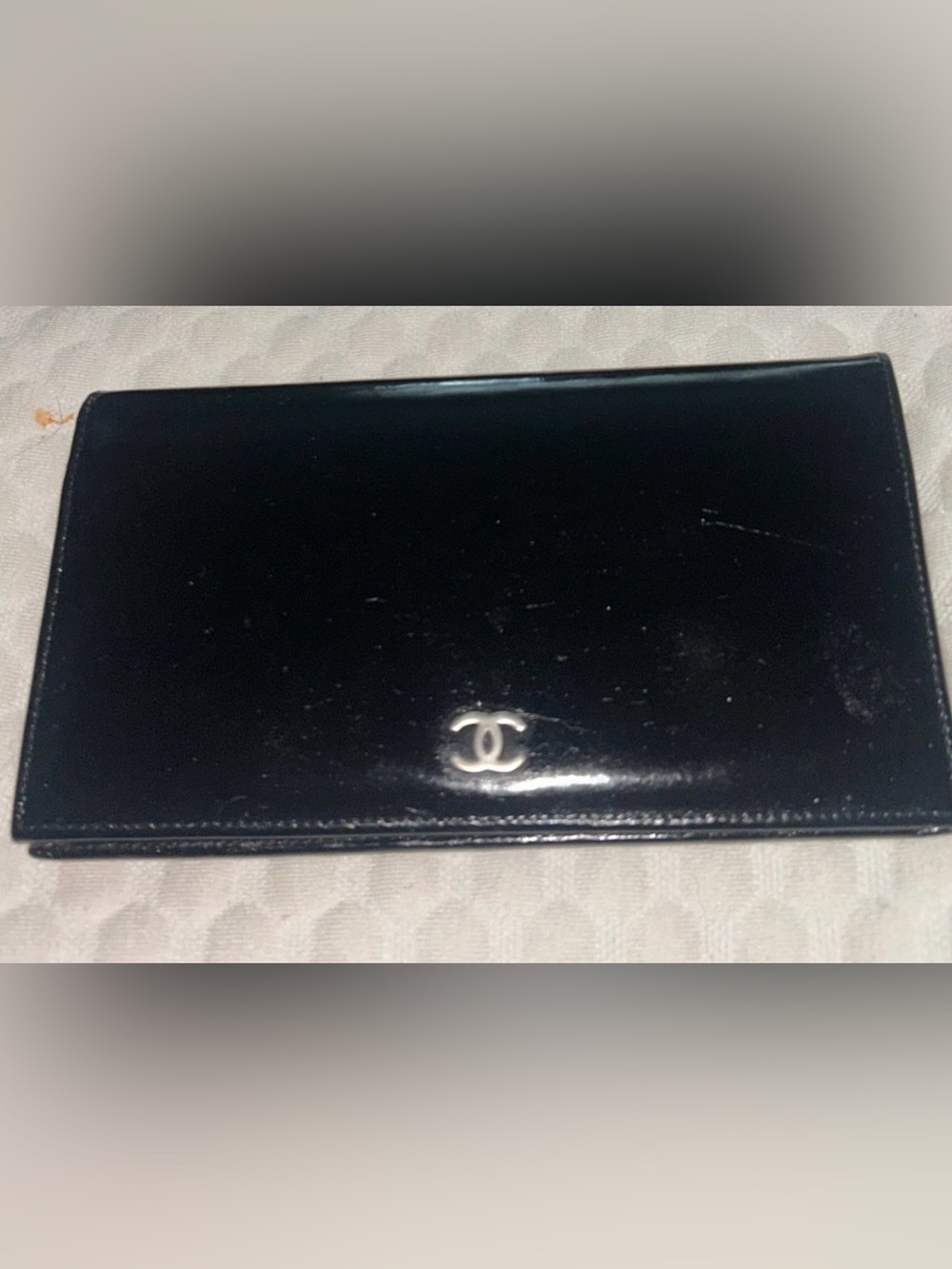 CHANEL Black Patent Leather Long Wallet Halogram is same number as card